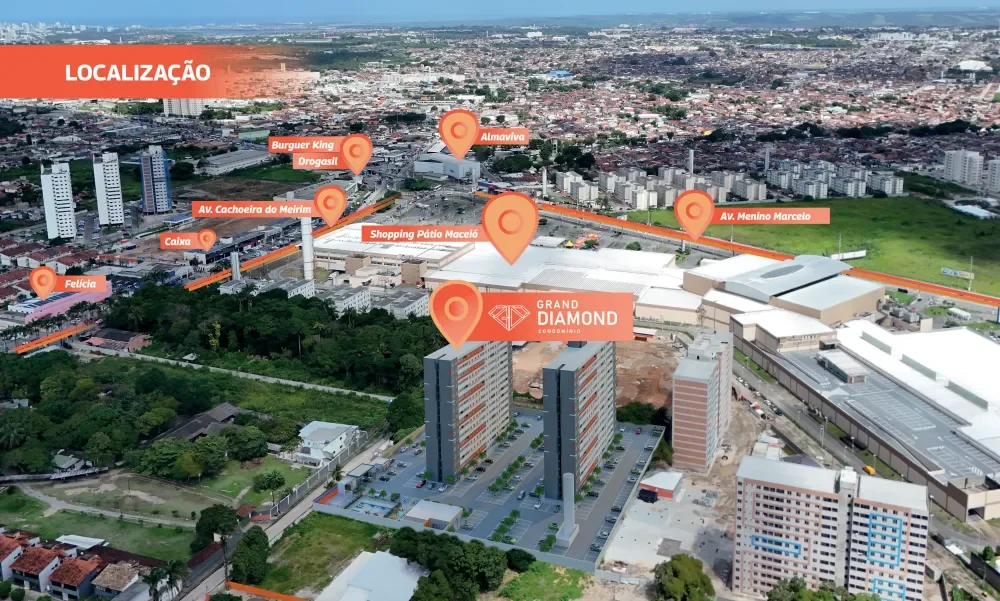 Vista aérea do Grand Diamond ao lado do Shopping Pátio