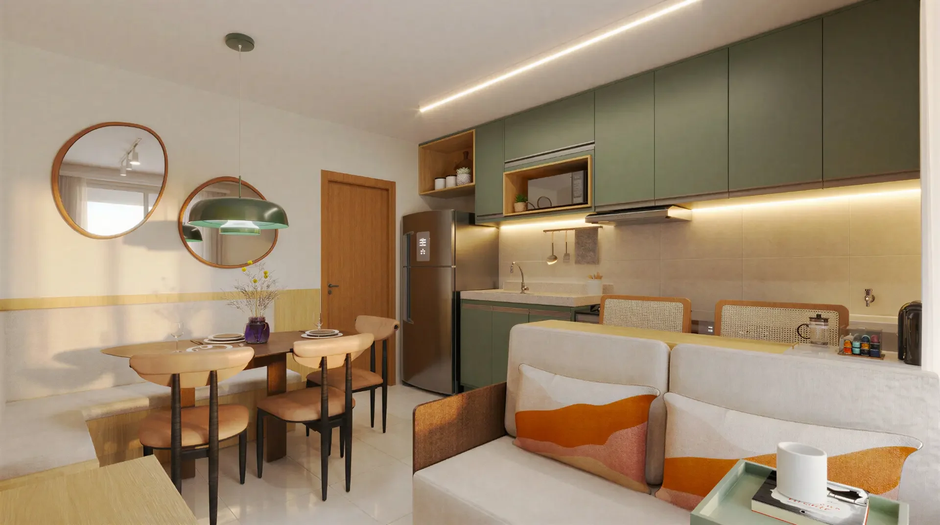 Sala de estar e jantar integradas